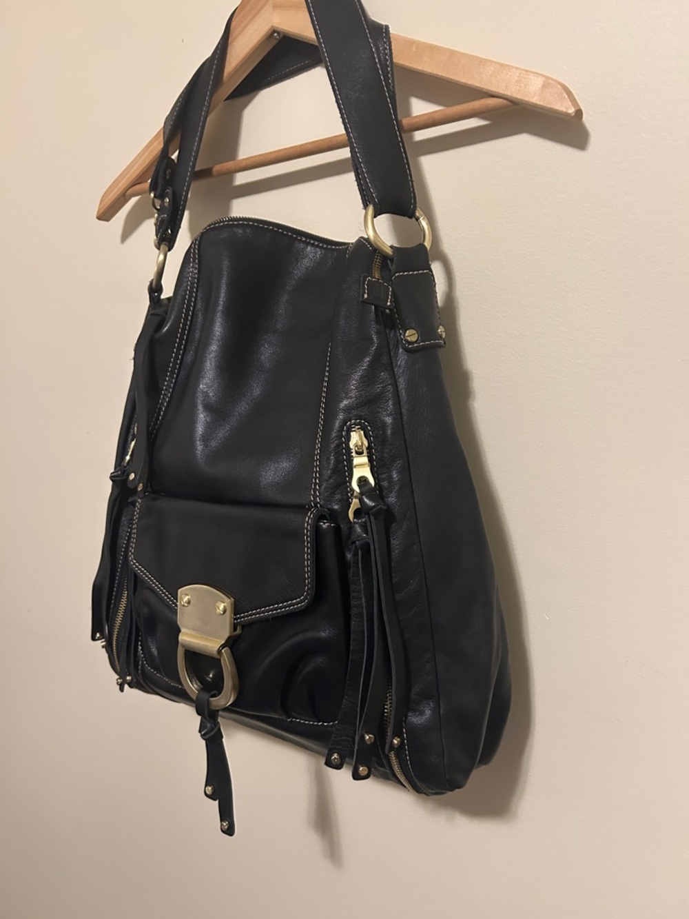 Brio! Black 100% Leather Hobo Shoulder Bag - NWOT - Picture 4 of 12